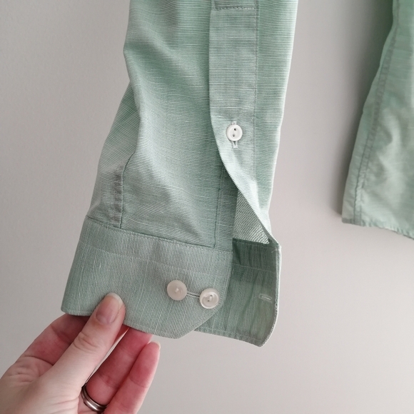 Eton Super Slim Fit Men's Dress Shirt Green Cotton Linen Blend 14.5 w 32" Sleeve - Picture 9 of 16